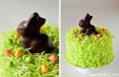 DIY手工创意制作巧克力兔子吃草主题蛋糕