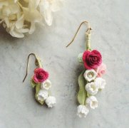钩针手工DIY的漂亮的绿叶花朵耳饰产品欣赏